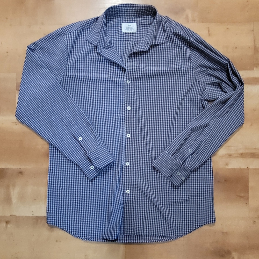 Mizzen+Main Navy Red Checkered Button Down Shirt XXL Trim Fit- Last Call